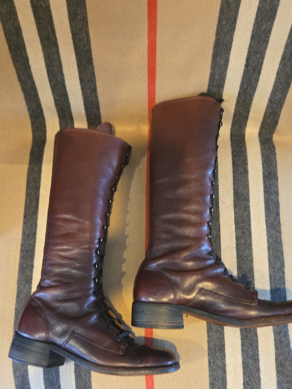 VINTAGE Rare Bordeaux Men Leather Lace Up Boots Sz 7 1/2 D
